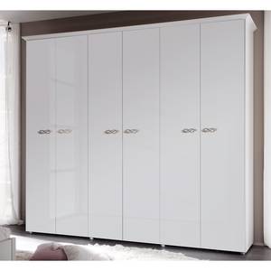 Drehtürenschrank Ambrosia Hochglanz Weiß - 237 x 214 cm - 6 Türen - Mit Kranzblende - Ohne Spiegeltür/-en