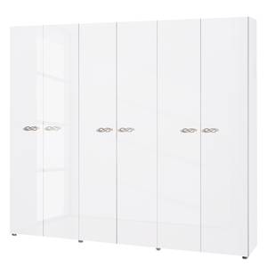 Armoire à portes battantes Ambrosia Blanc brillant - 237 x 214 cm - 6 portes - Sans corniche - Sans portes miroir