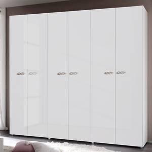 Armoire à portes battantes Ambrosia Blanc brillant - 237 x 240 cm - 6 portes - Sans corniche - Sans portes miroir