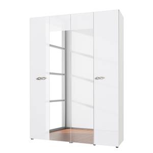 Armoire à portes battantes Ambrosia Blanc brillant - 159 x 240 cm - 4 portes - Sans corniche - 2 miroir