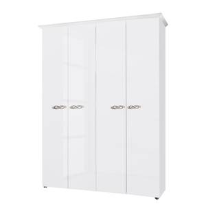 Armoire à portes battantes Ambrosia Blanc brillant - 159 x 240 cm - 4 portes - Avec corniche - Sans portes miroir