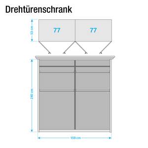 Draaideurkast Ambrosia hoogglans wit - 159 x 240 cm - 4 deuren - Met kroonlijst - Zonder spiegeldeuren