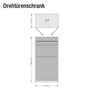 Drehtürenschrank Ambrosia Hochglanz Weiß - 81 x 240 cm - 2 Türen - Ohne Kranzblende - Ohne Spiegeltür/-en