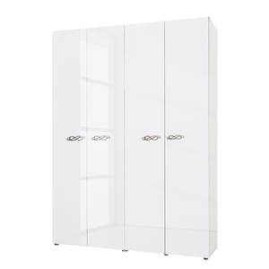 Armoire à portes battantes Ambrosia Blanc brillant - 159 x 240 cm - 4 portes - Sans corniche - Sans portes miroir