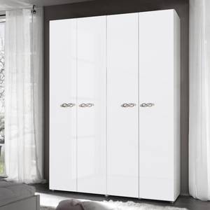 Armoire à portes battantes Ambrosia Blanc brillant - 159 x 240 cm - 4 portes - Sans corniche - Sans portes miroir