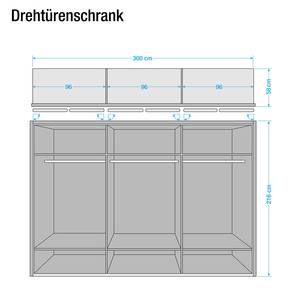 Armoire à portes battantes Ancona Imitation chêne truffier - Blanc alpin / Imitation chêne truffier - Largeur : 300 cm - Avec cadre passepartout - 2 miroir