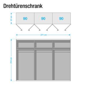 Drehtürenschrank Annett II Alpinweiß / Esche Coimbra - Breite: 271 cm - 6 Türen