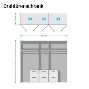 Drehtürenschrank Annett III Alpinweiß / Esche Coimbra - Breite: 226 cm - 5 Türen