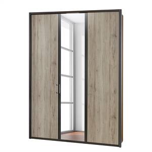 Draaideurkast Arizona Sleep Havanna/santana eikenhouten look - Breedte: 150 cm - 2 deuren - Met passe-partout lijst - Met verlichting - 1 spiegeldeur