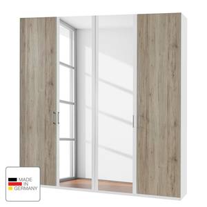 Armoire à portes battantes Arizona Sleep Blanc alpin / Imitation chêne du Santana - Largeur : 200 cm - 4 portes - Sans cadre passepartout - Sans éclairage - 2 miroir