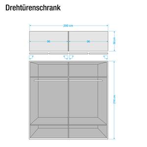 Armoire à portes battantes Arizona Sleep Blanc alpin / Imitation chêne du Santana - Largeur : 200 cm - 4 portes - Sans cadre passepartout - Sans éclairage - 2 miroir