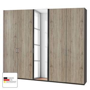 Draaideurkast Arizona Sleep Havanna/santana eikenhouten look - Breedte: 250 cm - 5 deuren - Zonder passe-partout lijst - Zonder verlichting - 1 spiegeldeur