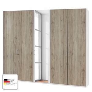 Draaideurkast Arizona Sleep Alpinewit/santana eikenhouten look - Breedte: 250 cm - 5 deuren - Zonder passe-partout lijst - Zonder verlichting - 1 spiegeldeur