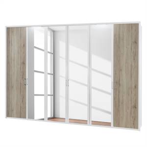 Armoire à portes battantes Arizona Sleep Blanc alpin / Imitation chêne du Santana - Largeur : 300 cm - 6 portes - Avec cadre passepartout - Avec éclairage - 4 miroir