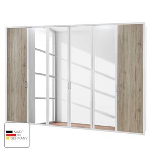 Draaideurkast Arizona Sleep Alpinewit/santana eikenhouten look - Breedte: 300 cm - 6 deuren - Met passe-partout lijst - Met verlichting - 4 spiegeldeuren