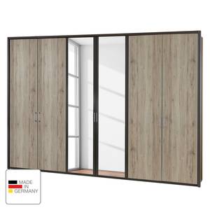 Draaideurkast Arizona Sleep Havanna/santana eikenhouten look - Breedte: 300 cm - 6 deuren - Met passe-partout lijst - Zonder verlichting - 2 spiegeldeuren