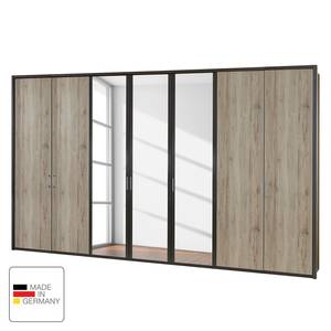 Draaideurkast Arizona Sleep Havanna/santana eikenhouten look - Breedte: 350 cm - 7 deuren - Met passe-partout lijst - Zonder verlichting - 3 spiegeldeuren