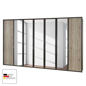 Draaideurkast Arizona Sleep Havanna/santana eikenhouten look - Breedte: 350 cm - 7 deuren - Met passe-partout lijst - Zonder verlichting - 5 spiegeldeuren