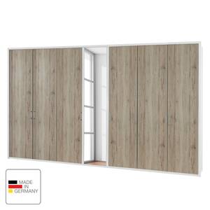 Draaideurkast Arizona Sleep Alpinewit/santana eikenhouten look - Breedte: 350 cm - 7 deuren - Met passe-partout lijst - Zonder verlichting - 1 spiegeldeur