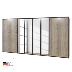 Draaideurkast Arizona Sleep Havanna/santana eikenhouten look - Breedte: 400 cm - 8 deuren - Met passe-partout lijst - Met verlichting - 4 spiegeldeuren