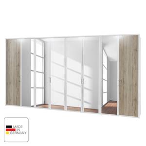 Draaideurkast Arizona Sleep Alpinewit/santana eikenhouten look - Breedte: 400 cm - 8 deuren - Met passe-partout lijst - Met verlichting - 6 spiegeldeuren