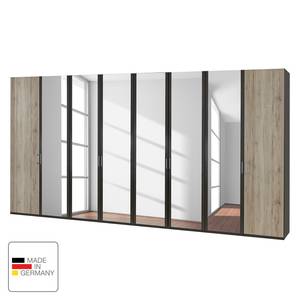 Draaideurkast Arizona Sleep Havanna/santana eikenhouten look - Breedte: 400 cm - 8 deuren - Zonder passe-partout lijst - Zonder verlichting - 6 spiegeldeuren