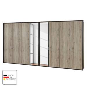 Draaideurkast Arizona Sleep Havanna/santana eikenhouten look - Breedte: 400 cm - 8 deuren - Met passe-partout lijst - Zonder verlichting - 2 spiegeldeuren