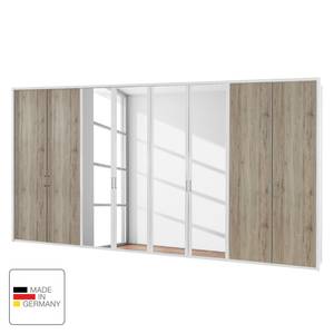 Armoire à portes battantes Arizona Sleep Blanc alpin / Imitation chêne du Santana - Largeur : 400 cm - 8 portes - Avec cadre passepartout - Sans éclairage - 4 miroir