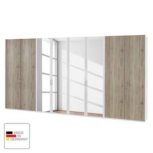 Draaideurkast Arizona Sleep Alpinewit/santana eikenhouten look - Breedte: 400 cm - 8 deuren - Zonder passe-partout lijst - Zonder verlichting - 4 spiegeldeuren