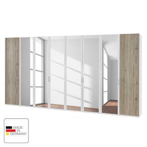 Draaideurkast Arizona Sleep Alpinewit/santana eikenhouten look - Breedte: 400 cm - 8 deuren - Zonder passe-partout lijst - Zonder verlichting - 6 spiegeldeuren