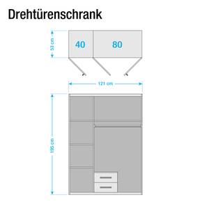 Drehtürenschrank Darvel Eiche Sonoma Dekor / Weiß - Breite: 121 cm - 3 Türen