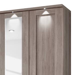 Armoire à portes battantes Bergamo Imitation chêne truffier - Largeur : 150 cm - Avec corniche - Avec éclairage - 1 miroir