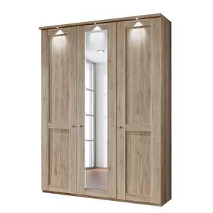 Armoire à portes battantes Bergamo Imitation chêne de Santana - Largeur : 150 cm - Avec corniche - Avec éclairage - 1 miroir