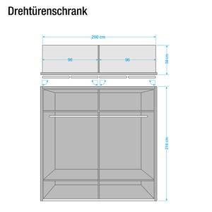 Drehtürenschrank Bergamo Eiche Sägerau Dekor - Breite: 200 cm - Mit Kranzblende - Mit Beleuchtung - 2 Spiegeltüren