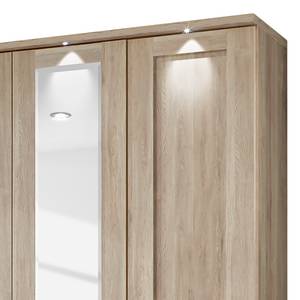 Draaideurkast Bergamo Grof gezaagd eikenhouten look - Breedte: 250 cm - Met kroonlijst - Met verlichting - 1 spiegeldeur