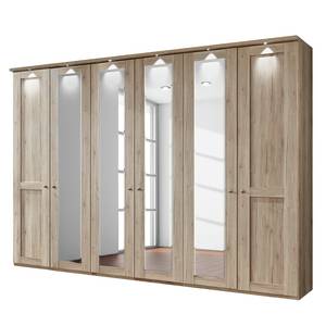 Armoire à portes battantes Bergamo Imitation chêne de Santana - Largeur : 300 cm - Avec corniche - Avec éclairage - 4 miroir