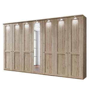 Armoire à portes battantes Bergamo Imitation chêne de Santana - Largeur : 350 cm - Avec corniche - Avec éclairage - 1 miroir