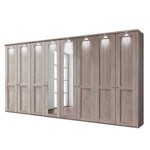 Armoire à portes battantes Bergamo Imitation chêne truffier - Largeur : 400 cm - Avec corniche - Avec éclairage - 2 miroir