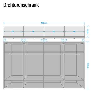 Armoire à portes battantes Bergamo Imitation chêne brut de sciage - Largeur : 400 cm - Avec corniche - Avec éclairage - 2 miroir