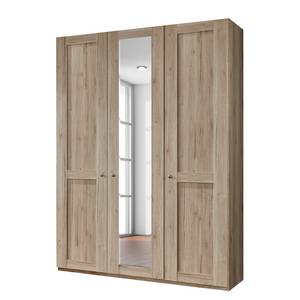 Armoire à portes battantes Bergamo Imitation chêne de Santana - Largeur : 150 cm - Sans corniche - Sans éclairage - 1 miroir