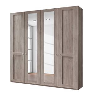 Armoire à portes battantes Bergamo Imitation chêne truffier - Largeur : 200 cm - Sans corniche - Sans éclairage - 2 miroir