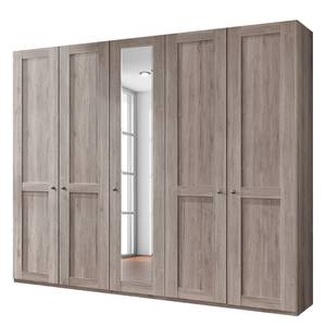 Armoire à portes battantes Bergamo Imitation chêne truffier - Largeur : 250 cm - Sans corniche - Sans éclairage - 1 miroir