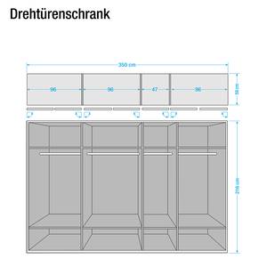 Armoire à portes battantes Bergamo Imitation chêne truffier - Largeur : 350 cm - Sans corniche - Sans éclairage - 3 miroir