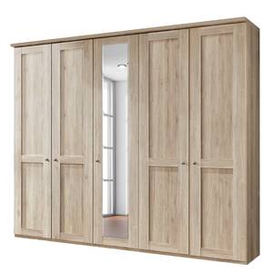 Armoire à portes battantes Bergamo Imitation chêne brut de sciage - Largeur : 250 cm - Avec corniche - Sans éclairage - 1 miroir