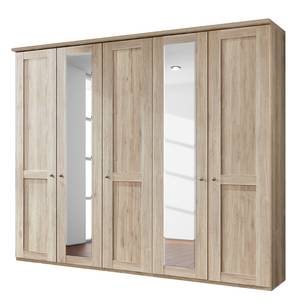 Armoire à portes battantes Bergamo Imitation chêne brut de sciage - Largeur : 250 cm - Avec corniche - Sans éclairage - 2 miroir