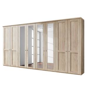 Armoire à portes battantes Bergamo Imitation chêne brut de sciage - Largeur : 400 cm - Avec corniche - Sans éclairage - 4 miroir