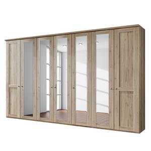 Armoire à portes battantes Bergamo Imitation chêne de Santana - Largeur : 350 cm - Avec corniche - Sans éclairage - 5 miroir