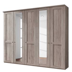 Armoire à portes battantes Bergamo Imitation chêne truffier - Largeur : 250 cm - Avec corniche - Sans éclairage - 2 miroir