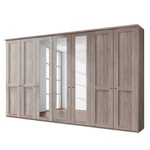 Armoire à portes battantes Bergamo Imitation chêne truffier - Largeur : 350 cm - Avec corniche - Sans éclairage - 3 miroir