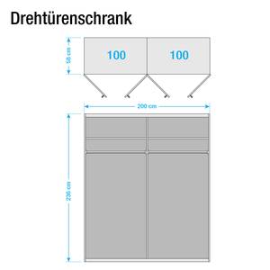 Draaideurkast Brooklyn XIII Alpinewit/spiegelglas - 200 x 236 cm